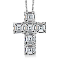 D'Joy Asscher Cut Moissanite 7.00 ctw Faithlight Pendant Necklace in Rhodium Over Sterling Silver 20 Inches