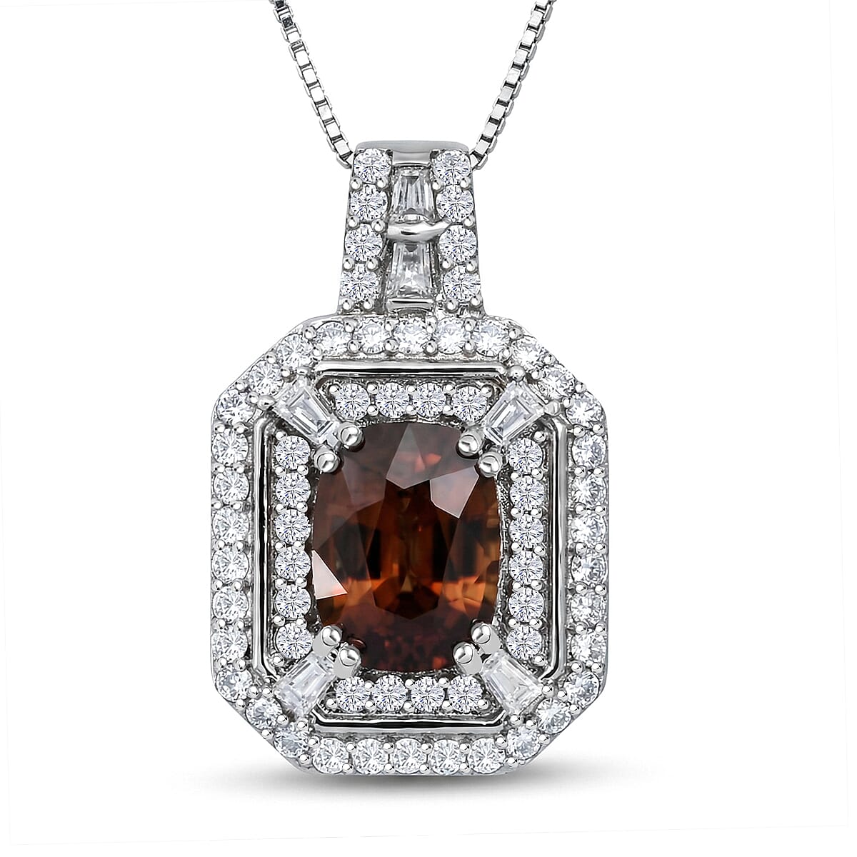 D'Joy Premium Red Zircon and Moissanite 2.70 ctw Scarlet Flame Pendant Necklace in Rhodium Over Sterling Silver 20 Inches