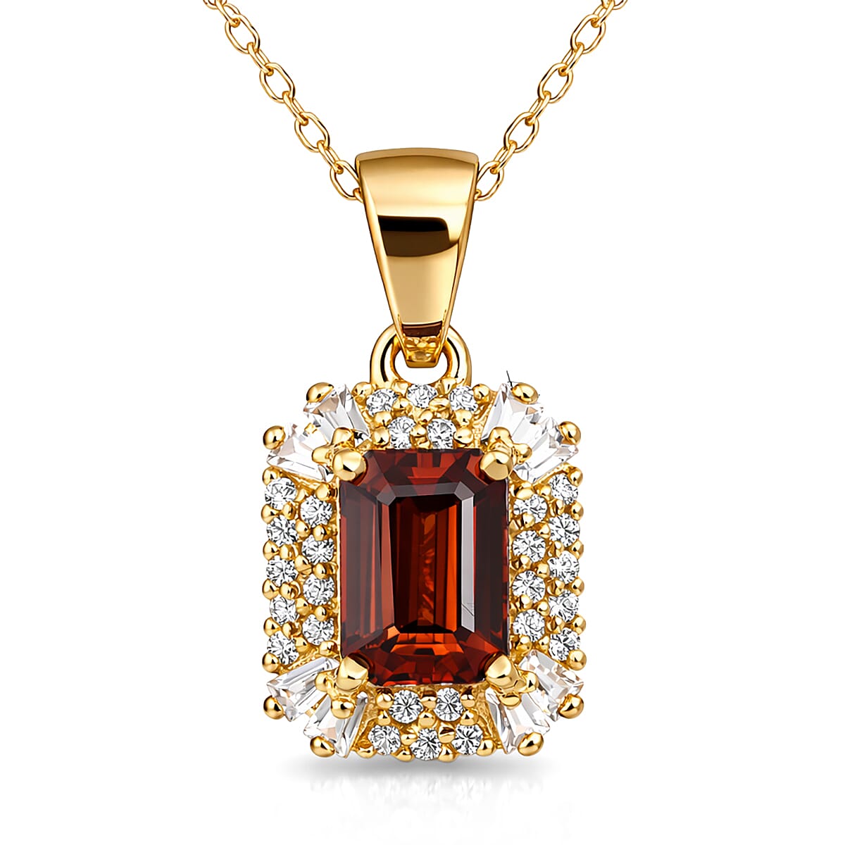 D'Joy Premium Red Zircon and White Zircon 2.30 ctw Pendant Necklace in 18K Vermeil Yellow Gold Over Sterling Silver 20 Inches