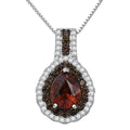 D'Joy Premium Red Zircon, Chocolate Zircon and White Zircon 3.00 ctw Flame Crest Pendant Necklace in Rhodium Over Sterling Silver 20 Inches - Sticky add to cart bar