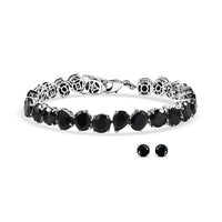 EverTrue Thai Black Spinel 41.90 ctw Panther Head Bracelet (6.50 Inches) and Solitaire Stud Earrings in Platinum Bond