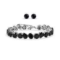 EverTrue 2 Piece Set Thai Black Spinel 48.50 ctw Panther Bracelet (7.25In) and Stud Earrings Platinum Bond