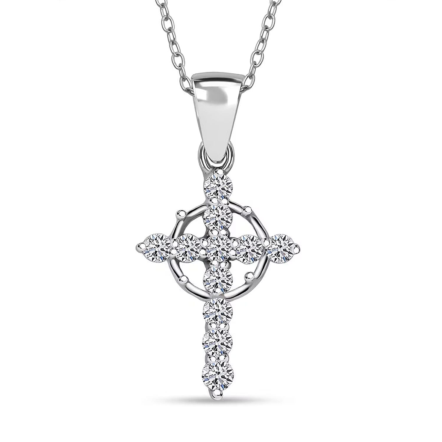 Luxuriant Lab Grown Diamond (G-H, SI) Cross Pendant Necklace (20 Inches) in Rhodium Over Sterling Silver 0.50 ctw