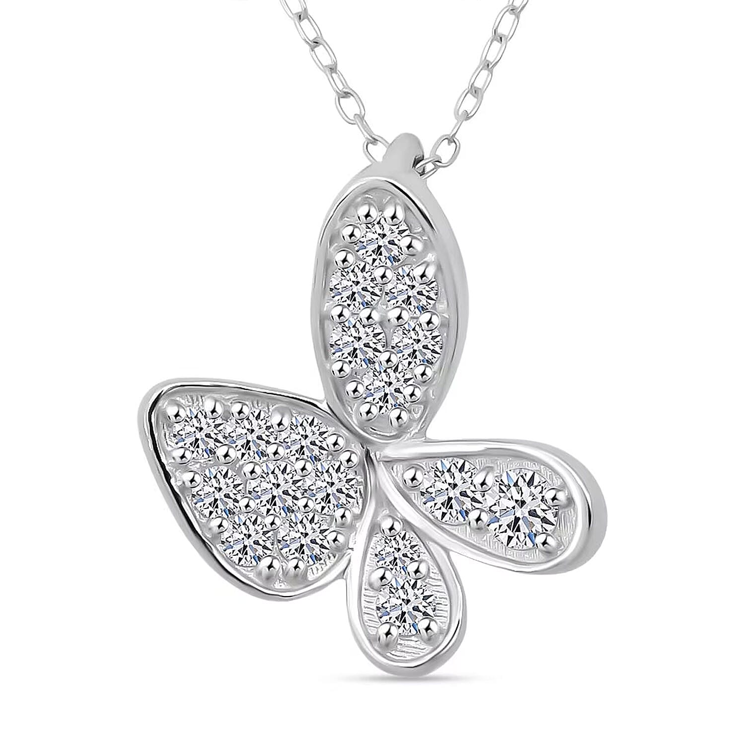 Luxuriant Lab Grown Diamond G-H SI 0.40 ctw Butterfly Pendant Necklace in Rhodium Over Sterling Silver 20 Inches