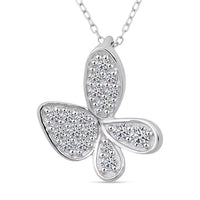 Luxuriant Lab Grown Diamond G-H SI 0.40 ctw Butterfly Pendant Necklace in Rhodium Over Sterling Silver 20 Inches