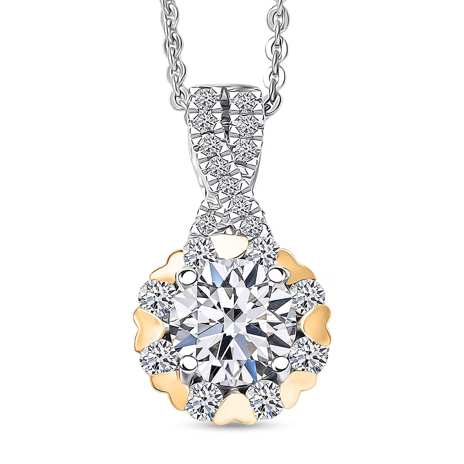 Luxuriant Lab Grown Diamond G-H SI 1.00 ctw Infinity Pendant Necklace in 18K Vermeil YG and Rhodium Over Sterling Silver 20 Inches