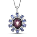 D'Joy Premium Indian Star Ruby and Multi Gemstone 9.50 ctw Celestial Starburst Pendant Necklace in Rhodium Over Sterling Silver 20 Inches - Sticky add to cart bar
