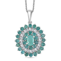 D'Joy Premium Grandidierite and Moissanite 3.90 ctw Celestial Bloom Pendant Necklace in Rhodium Over Sterling Silver 20 Inches