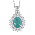 D'Joy Premium Grandidierite and Moissanite 2.40 ctw Sunburst Halo Pendant Necklace in Rhodium Over Sterling Silver 20 Inches - Sticky add to cart bar