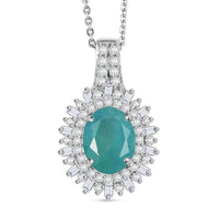 D'Joy Premium Grandidierite and Moissanite 2.40 ctw Sunburst Halo Pendant Necklace in Rhodium Over Sterling Silver 20 Inches