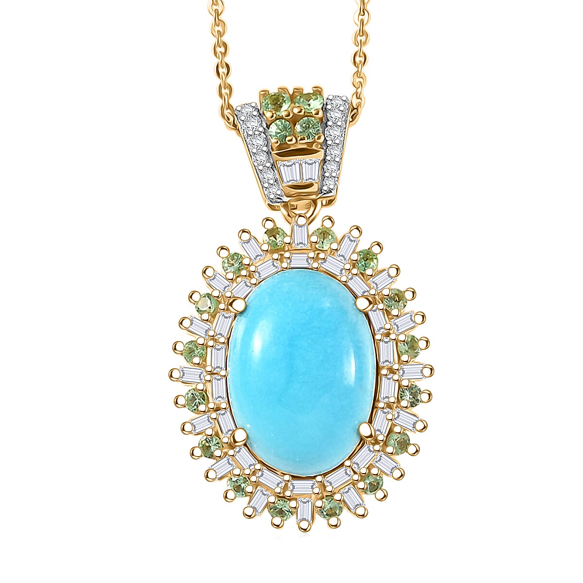 TLV D'Joy Sleeping Beauty Turquoise, Multi Gemstone Pendant Necklace (20 Inches) in 18K Vermeil YG Over Sterling Silver 6.50 ctw