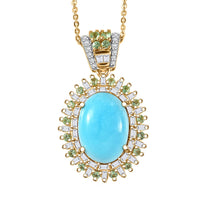 TLV D'Joy Sleeping Beauty Turquoise, Multi Gemstone Pendant Necklace (20 Inches) in 18K Vermeil YG Over Sterling Silver 6.50 ctw