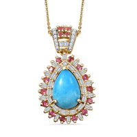 TLV D'Joy Sleeping Beauty Turquoise, Multi Gemstone Pendant Necklace (20 Inches) in 18K Vermeil YG Over Sterling Silver 6.50 ctw