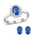 D'Joy Premium Kashmir Kyanite, White Zircon Ring (Size 5.0) and Earrings in Platinum Over Sterling Silver 2.80 ctw - Sticky add to cart bar