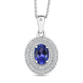 D'Joy AAA Tanzanite, Diamond Halo Pendant Necklace in Rhodium Over Sterling Silver 1.40 ctw (20 Inches) - Sticky add to cart bar
