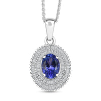 D'Joy AAA Tanzanite, Diamond Halo Pendant Necklace in Rhodium Over Sterling Silver 1.40 ctw (20 Inches)