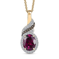 AAA Radiant Ember Garnet, Luxuriant Lab Grown Diamond E-F VS and Natural Champagne Diamond I2 2.50 ctw Flame Crown Pendant Necklace in 10K Yellow Gold 20 Inches