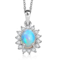 D'Joy Ethiopian Welo Opal, White Zircon Pendant in Platinum Over Sterling Silver with Stainless Steel Necklace 1.90 ctw (20 Inches) - Sticky add to cart bar