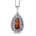 D'Joy Premium Red Citrine and Multi Gemstone 4.00 ctw Twilight Flame Pendant Necklace in Rhodium Over Sterling Silver 20 Inches - Sticky add to cart bar