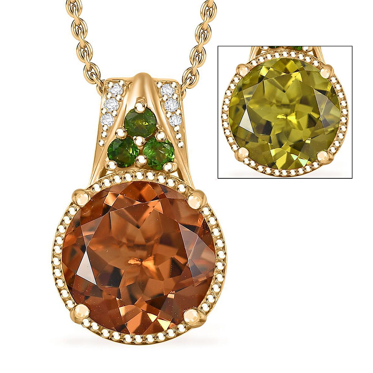 EverTrue Autumn Alexite, Multi Gemstone Pendant in 18K YG Plated with ION Plated YG Stainless Steel Necklace 6.40 ctw (20 Inches)