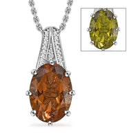 EverTrue Autumn Alexite and White Zircon 7.75 ctw Art Deco Pendant in Platinum Bond with Stainless Steel Necklace 20 Inches