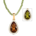 EverTrue Autumn Alexite, White Zircon Pendant with Peridot Beaded Necklace in 18K Yellow Gold Plated 35.60 ctw 20 Inhces - Sticky add to cart bar