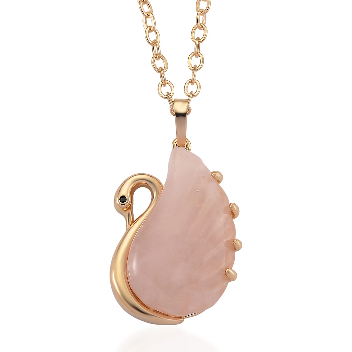 Lapis Lazuli, Simulated Black Diamond Carved Swan Pendant Necklace (20 Inches) in Goldtone 25.00 ctw