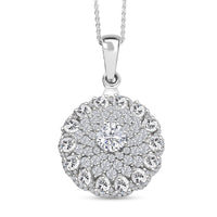 D'Joy Moissanite (Rnd 6mm) Pendant Necklace (20 Inches) in Rhodium Over Sterling Silver 4.40 ctw