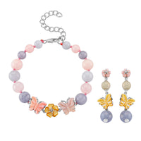 D'Joy Multi Color Mother of Pearl, Multi Beryl 78.00 ctw Bracelet (6.50-8.50In) and Earrings in Rhodium Over Sterling Silver