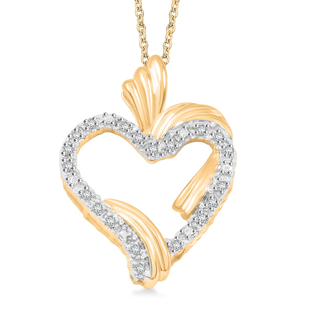 White Diamond Heart Pendant Necklace in 14K YG Over Sterling Silver 0.20 ctw (18 Inches)
