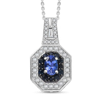 D'Joy AAA Tanzanite, Multi Gemstone Halo Pendant Necklace in Rhodium Over Sterling Silver 1.30 ctw  (20 Inches)