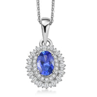 D'Joy AAA Tanzanite, Diamond Pendant Necklace in Rhodium Over Sterling Silver 1.10 ctw (20 Inches)