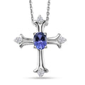 D'Joy AAA Tanzanite, White Zircon Cross Pendant Necklace in Rhodium Over Sterling Silver 0.50 ctw (20 Inches) - Sticky add to cart bar