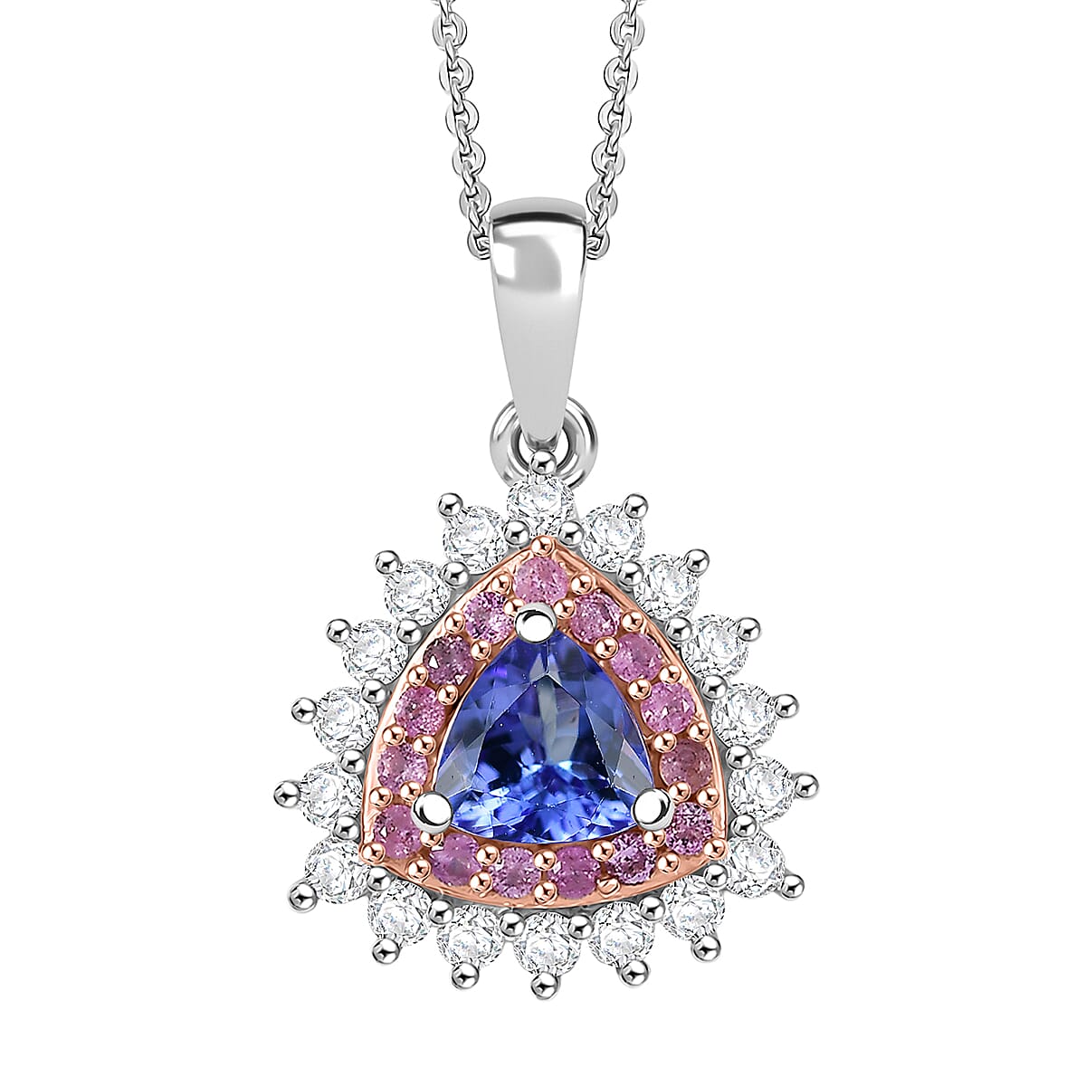 D'Joy AAA Tanzanite, Multi Gemstone Pendant Necklace in Rhodium Over Sterling Silver 1.60 ctw (20 Inches)