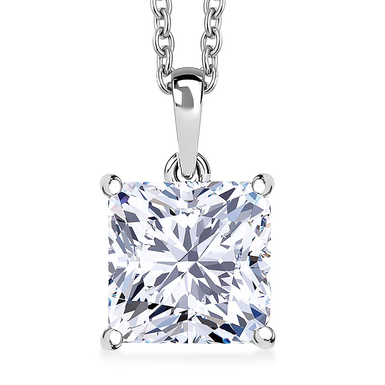 Luxuriant Princess Cut Lab Grown Diamond Solitaire Pendant in 950 Palladium with 10K White Gold Necklace 3.00 ctw (20 Inches) (E-F, VS)