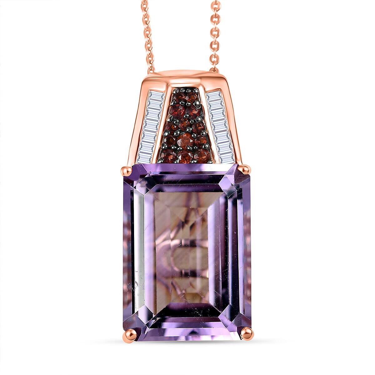 Doorbuster D'Joy Premium Rose De France Amethyst, Multi Gemstone Crown of the Two Forces Pendant Necklace (20 Inches) in 18K Vermeil RG Over Sterling Silver 14.10 ctw
