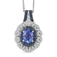 D'Joy Premium Tanzanite, Multi Gemstone Sunburst Pendant Necklace (20 Inches) in Rhodium Over Sterling Silver 1.80 ctw