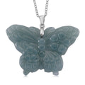 Natural Olmec Jadeite 35.00 ctw Carved Butterfly Pendant Necklace in Rhodium Over Sterling Silver (20 Inches) - Sticky add to cart bar
