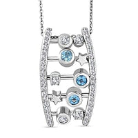 GP Swiss Blue Topaz and White Zircon Pendant Necklace (20 Inches) in Rhodium Over Sterling Silver 1.45 ctw