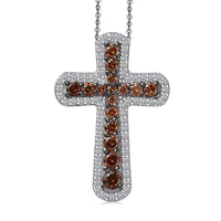 Luxuriant Lab Grown Red Diamond (IR) and Lab Grown Diamond 1.00 ctw Eternal Rouge Cross Pendant Necklace 20 Inches in Rhodium Over Sterling Silver