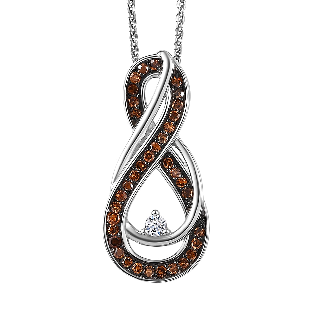 Luxuriant Lab Grown Red Diamond (IR) and Lab Grown Diamond 0.25 ctw Eternal Flame Pendant Necklace 20 Inches in Rhodium Over Sterling Silver