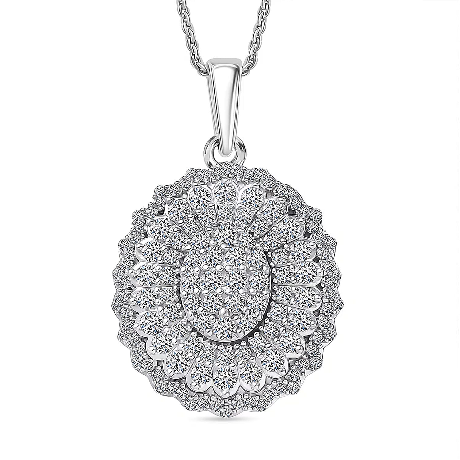 Luxuriant Lab Grown Diamond Bloom Pendant Necklace in Rhodium Over Sterling Silver 1.00 ctw (20 Inches)