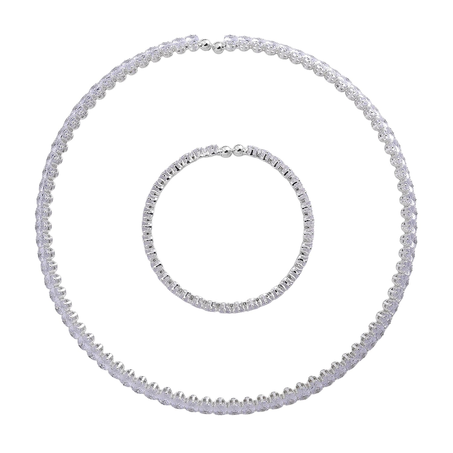 Epic Deal 2 Piece Set Simulated Diamond Chocker Necklace (17.0 Inches) and Bracelet (7.5In) in Silvertone 70.00 ctw