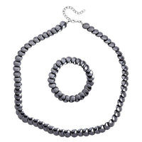 Doorbuster 2 Piece Set Hematite Beaded Stretch Bracelet (7-7.5In) and Necklace (21-23 Inches) in Silvertone 557.00 ctw