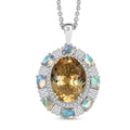 D'Joy Brazilian Citrine, Multi Gemstone Sky Night Pendant Necklace (20 Inches) in Rhodium Over Sterling Silver 11.15 ctw - Sticky add to cart bar