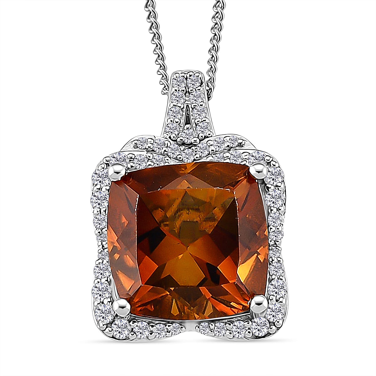 D'Joy AAA Santa Ana Madeira Citrine and Moissanite 5.35 ctw Poinsettia flower Pendant Necklace in Rhodium Over Sterling Silver 18 Inches