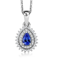 D'Joy AAA Tanzanite, White Zircon Drop Pendant Necklace in Rhodium Over Sterling Silver 0.80 ctw (20 Inches)