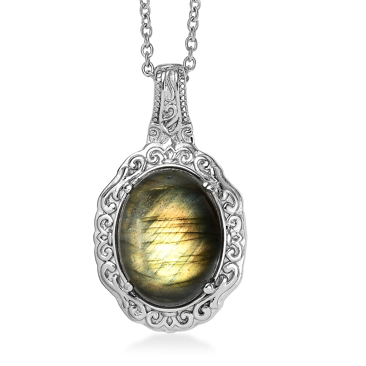EverTrue Malagasy Labradorite Pendant Necklace (20 Inches) in Stainless Steel 10.30 ctw