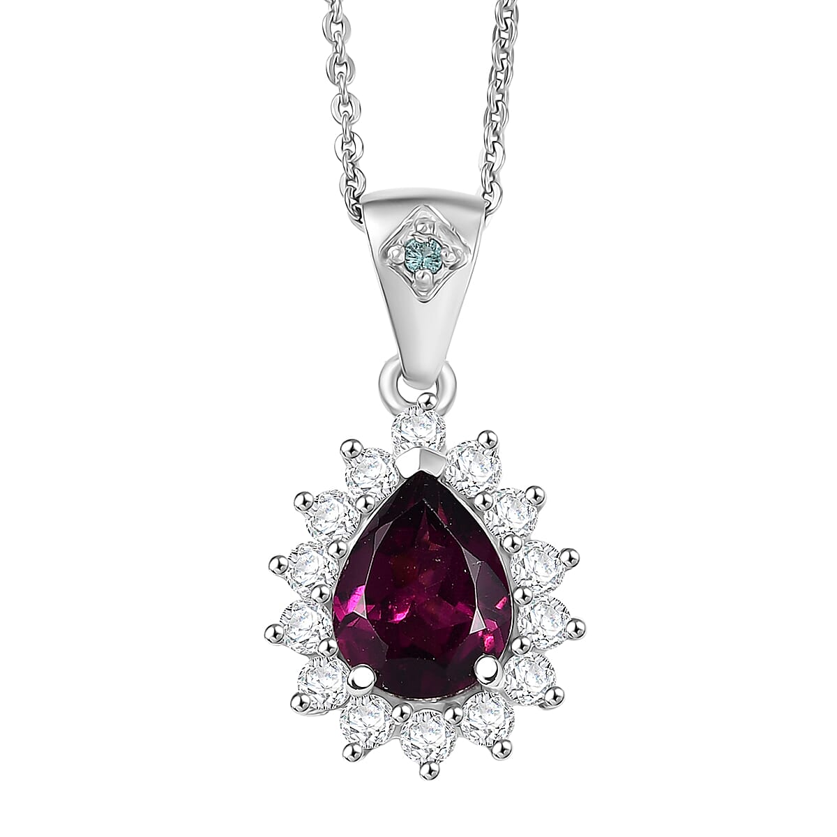 D'Joy Premium Radiant Ember Garnet and Multi Gemstone 1.90 ctw Crown Drop Pendant Necklace in Rhodium Over Sterling Silver 20 Inches
