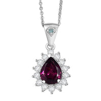 D'Joy Premium Radiant Ember Garnet and Multi Gemstone 1.90 ctw Crown Drop Pendant Necklace in Rhodium Over Sterling Silver 20 Inches